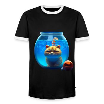 Christmas cat in a fishbowl - Men's Ringer Shirt - black/white - Front - AI Model Female 172 light (172cm) & AI Model Male 178 light (178cm)