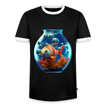 Goldfish in a fishbowl - Men's Ringer Shirt - black/white - Front - AI Model Female 172 light (172cm) & AI Model Male 178 light (178cm)