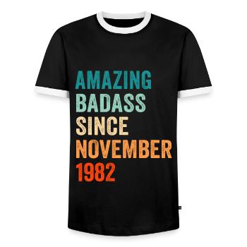 Birthday November 1982 funny vintage design - Men's Ringer Shirt - black/white - Front - AI Model Female 172 light (172cm) & AI Model Male 178 light (178cm)