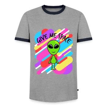 Give Me Space Colorful T-shirt Design Aliens UFO - Männer Kontrast-T-Shirt - Grau/Navy  - Vorne - AI Model Female 172 light (172cm) & AI Model Male 178 light (178cm)