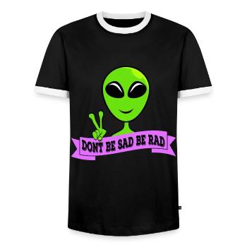 Ne soyez pas triste signe de paix Design T-shirt - T-shirt contrasté Homme - noir/blanc - Devant - AI Model Female 172 light (172cm) & AI Model Male 178 light (178cm)