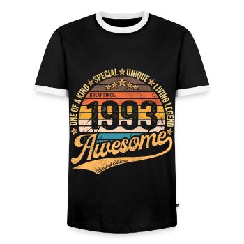 1993 Birthday Retro Vintage born in 1993 - Men's Ringer Shirt - black/white - Front - AI Model Female 172 light (172cm) & AI Model Male 178 light (178cm)