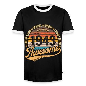 1943 Anniversaire Retro Vintage né en 1943 - T-shirt contrasté Homme - noir/blanc - Devant - AI Model Female 172 light (172cm) & AI Model Male 178 light (178cm)