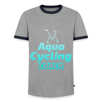 Aqua Cycling Swimming Pool Fitness Training Coach - Men's Ringer Shirt - grey/navy  - Front - AI Model Female 172 light (172cm) & AI Model Male 178 light (178cm)