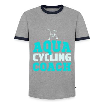 Aqua Cycling Swimming Pool Fitness Training Coach - Men's Ringer Shirt - grey/navy  - Front - AI Model Female 172 light (172cm) & AI Model Male 178 light (178cm)