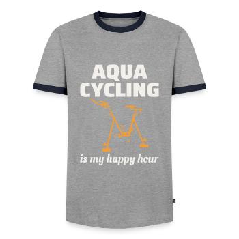 Aqua Cycling Swimming Pool Fitness Training Coach - Men's Ringer Shirt - grey/navy  - Front - AI Model Female 172 light (172cm) & AI Model Male 178 light (178cm)