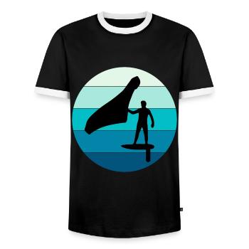 Wing Foiling Hydrofoil Surfing Surf Water Sport - Men's Ringer Shirt - black/white - Front - AI Model Female 172 light (172cm) & AI Model Male 178 light (178cm)