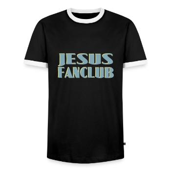 Jesus Fan Club - Men's Ringer Shirt - black/white - Front - AI Model Female 172 light (172cm) & AI Model Male 178 light (178cm)