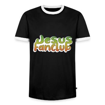 Jesus Fanclub - Männer Kontrast-T-Shirt - Schwarz/Weiß - Vorne - AI Model Female 172 light (172cm) & AI Model Male 178 light (178cm)