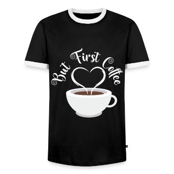 Caffeine Morning Breakfast Drink Collection - Men's Ringer Shirt - black/white - Front - AI Model Female 172 light (172cm) & AI Model Male 178 light (178cm)