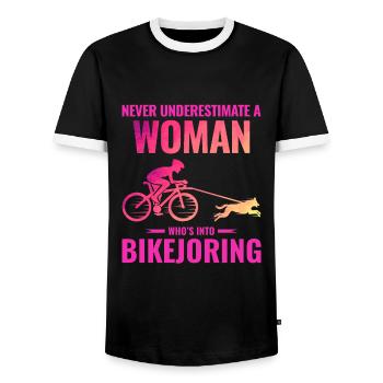 Bikejoring DogScooting Dog Sport Bike Bicycle Ride - T-shirt contrasté Homme - noir/blanc - Devant - AI Model Female 172 light (172cm) & AI Model Male 178 light (178cm)