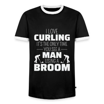 Curling Sweeping Fan Winter Ice Sport Curler Funny - Men's Ringer Shirt - black/white - Front - AI Model Female 172 light (172cm) & AI Model Male 178 light (178cm)