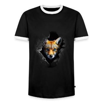 Fox Cuddly Animals Gift Art Animal Motif - Men's Ringer Shirt - black/white - Front - AI Model Female 172 light (172cm) & AI Model Male 178 light (178cm)