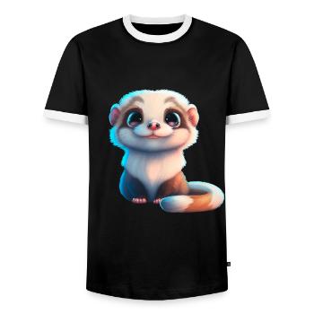 cute baby ferret - Men's Ringer Shirt - black/white - Front - AI Model Female 172 light (172cm) & AI Model Male 178 light (178cm)