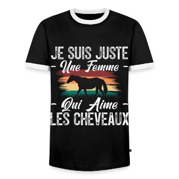 femme Chevallier - amoureuse des chevaux - Cheval. - T-shirt contrasté Homme - noir/blanc - Devant - AI Model Female 172 light (172cm) & AI Model Male 178 light (178cm)