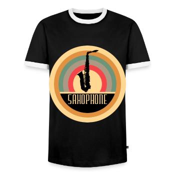 Saxophone Accessories Gift Idea - Men's Ringer Shirt - black/white - Front - AI Model Female 172 light (172cm) & AI Model Male 178 light (178cm)