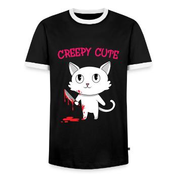 "Creepy Cute" Halloween Shirt For October 31st - Men's Ringer Shirt - black/white - Front - AI Model Female 172 light (172cm) & AI Model Male 178 light (178cm)