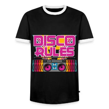 Retro Boombox Radio Music Rhythm Collection - Men's Ringer Shirt - black/white - Front - AI Model Female 172 light (172cm) & AI Model Male 178 light (178cm)