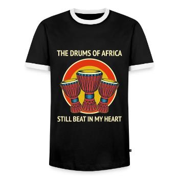Djembe Player Drummer Music Drum Musician - Men's Ringer Shirt - black/white - Front - AI Model Female 172 light (172cm) & AI Model Male 178 light (178cm)