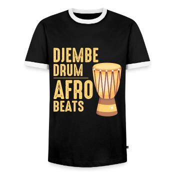 Djembe Player Drummer Music Drum Musician - Men's Ringer Shirt - black/white - Front - AI Model Female 172 light (172cm) & AI Model Male 178 light (178cm)