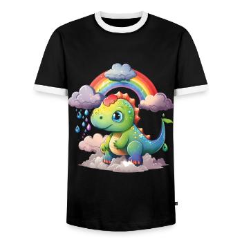 Dinosaure Dino Bébé Arc-en-ciel cadeau - T-shirt contrasté Homme - noir/blanc - Devant - AI Model Female 172 light (172cm) & AI Model Male 178 light (178cm)
