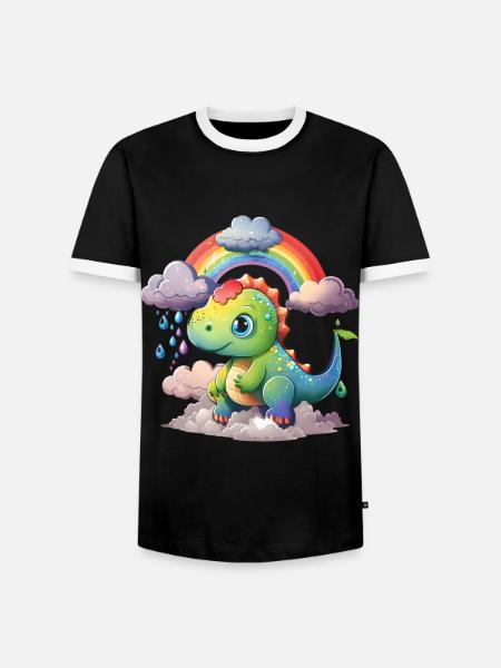 Dinosaurier Dino Baby Regenbogen Geschenk - Männer Kontrast-T-Shirt - Schwarz/Weiß
