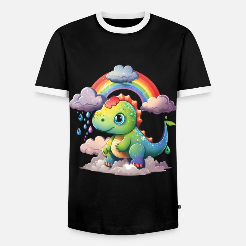 Dinosaur Dino Baby Rainbow Gift - Men's Ringer Shirt - black/white