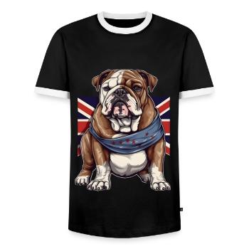 British Bulldog and Union Jack Flage Design - Men's Ringer Shirt - black/white - Front - AI Model Female 172 light (172cm) & AI Model Male 178 light (178cm)