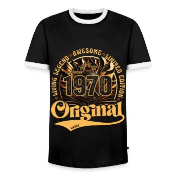 né en 1970 Anniversaire Rétro millésime 1970 - T-shirt contrasté Homme - noir/blanc - Devant - AI Model Female 172 light (172cm) & AI Model Male 178 light (178cm)