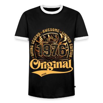 né en 1976 Anniversaire Rétro millésime 1976 - T-shirt contrasté Homme - noir/blanc - Devant - AI Model Female 172 light (172cm) & AI Model Male 178 light (178cm)