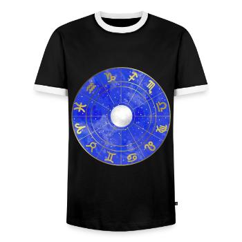 Star - Zodiac - Moon - Starry Sky - Men's Ringer Shirt - black/white - Front - AI Model Female 172 light (172cm) & AI Model Male 178 light (178cm)