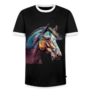 Idée passion chevaux cavalière aquarelle splash - T-shirt contrasté Homme - noir/blanc - Devant - AI Model Female 172 light (172cm) & AI Model Male 178 light (178cm)