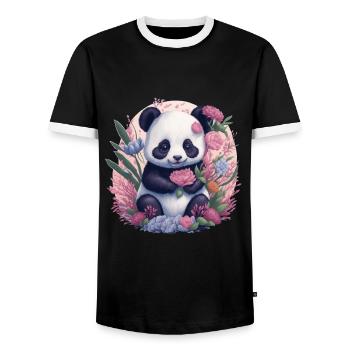 Fleurs de panda - T-shirt contrasté Homme - noir/blanc - Devant - AI Model Female 172 light (172cm) & AI Model Male 178 light (178cm)