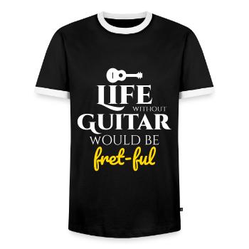Fret-fully Funny: Celebrating Life with Guitars - Men's Ringer Shirt - black/white - Front - AI Model Female 172 light (172cm) & AI Model Male 178 light (178cm)