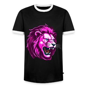 Pink Lion Head - Men's Ringer Shirt - black/white - Front - AI Model Female 172 light (172cm) & AI Model Male 178 light (178cm)