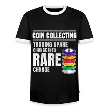 Coin Collecting Collector Numismatic Numismatist - Men's Ringer Shirt - black/white - Front - AI Model Female 172 light (172cm) & AI Model Male 178 light (178cm)