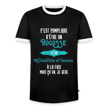 C'est compliqué d'être Bogosse Restaurateur - T-shirt contrasté Homme - noir/blanc - Devant - AI Model Female 172 light (172cm) & AI Model Male 178 light (178cm)