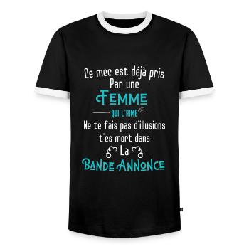 mec déjà pris | cadeau pour son homme - T-shirt contrasté Homme - noir/blanc - Devant - AI Model Female 172 light (172cm) & AI Model Male 178 light (178cm)