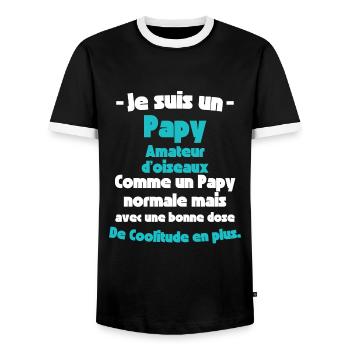Papy Amateur d'Oiseaux, Observateur Aviaire - T-shirt contrasté Homme - noir/blanc - Devant - AI Model Female 172 light (172cm) & AI Model Male 178 light (178cm)