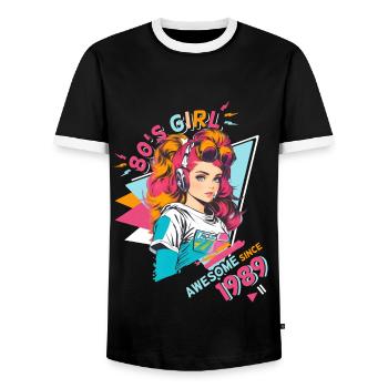 80s Born 1989 Birthday Design Women - Men's Ringer Shirt - black/white - Front - AI Model Female 172 light (172cm) & AI Model Male 178 light (178cm)