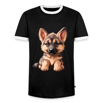 German Shepherd Puppy | German Shepherd puppy - Men's Ringer Shirt - black/white - Front - AI Model Female 172 light (172cm) & AI Model Male 178 light (178cm)