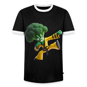 Broccoli kung fu fighter - Men's Ringer Shirt - black/white - Front - AI Model Female 172 light (172cm) & AI Model Male 178 light (178cm)