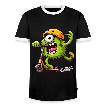 niedliches lustiges Monster auf Escooter - Männer Kontrast-T-Shirt - Schwarz/Weiß - Vorne - AI Model Female 172 light (172cm) & AI Model Male 178 light (178cm)