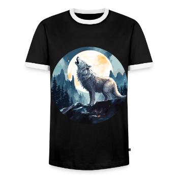 Ein Wolf, der unter dem Vollmond heult - Männer Kontrast-T-Shirt - Schwarz/Weiß - Vorne - AI Model Female 172 light (172cm) & AI Model Male 178 light (178cm)
