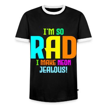 Rad '80s Neon-Inspired Design - Retro Style - Men's Ringer Shirt - black/white - Front - AI Model Female 172 light (172cm) & AI Model Male 178 light (178cm)