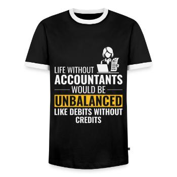 Accountant Accounting Bookkeeping Finance Funny - Men's Ringer Shirt - black/white - Front - AI Model Female 172 light (172cm) & AI Model Male 178 light (178cm)