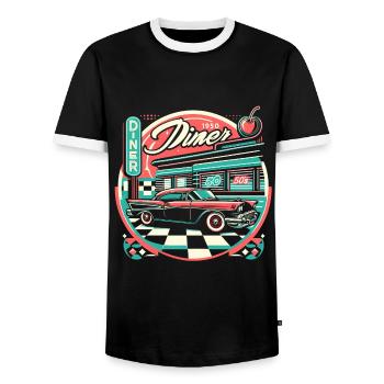 Klassischer 1950er Jahre Diner und Auto - Männer Kontrast-T-Shirt - Schwarz/Weiß - Vorne - AI Model Female 172 light (172cm) & AI Model Male 178 light (178cm)