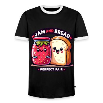 Jam and bread, the perfect pair - Men's Ringer Shirt - black/white - Front - AI Model Female 172 light (172cm) & AI Model Male 178 light (178cm)