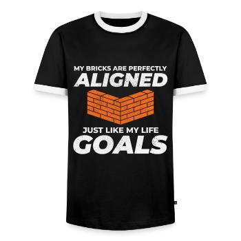Aligned Bricks, Aligned Goals: Humorous Bricklayer - Men's Ringer Shirt - black/white - Front - AI Model Female 172 light (172cm) & AI Model Male 178 light (178cm)