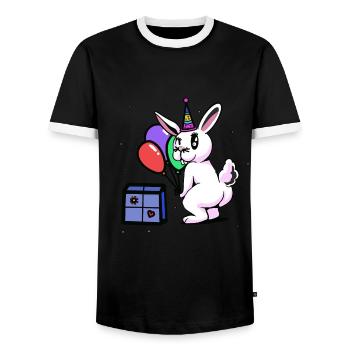Bunny Birthday Congratulations Celebrations - Men's Ringer Shirt - black/white - Front - AI Model Female 172 light (172cm) & AI Model Male 178 light (178cm)